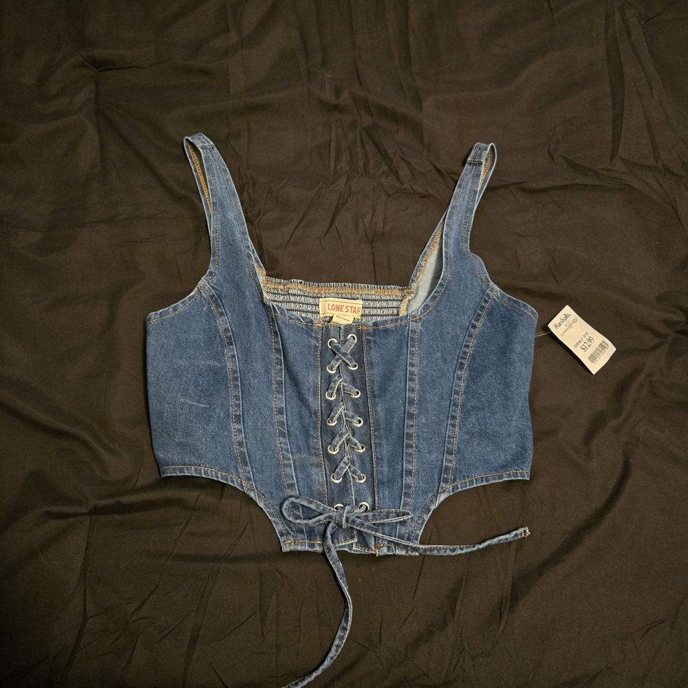 Denim Lace-Up Crop Top